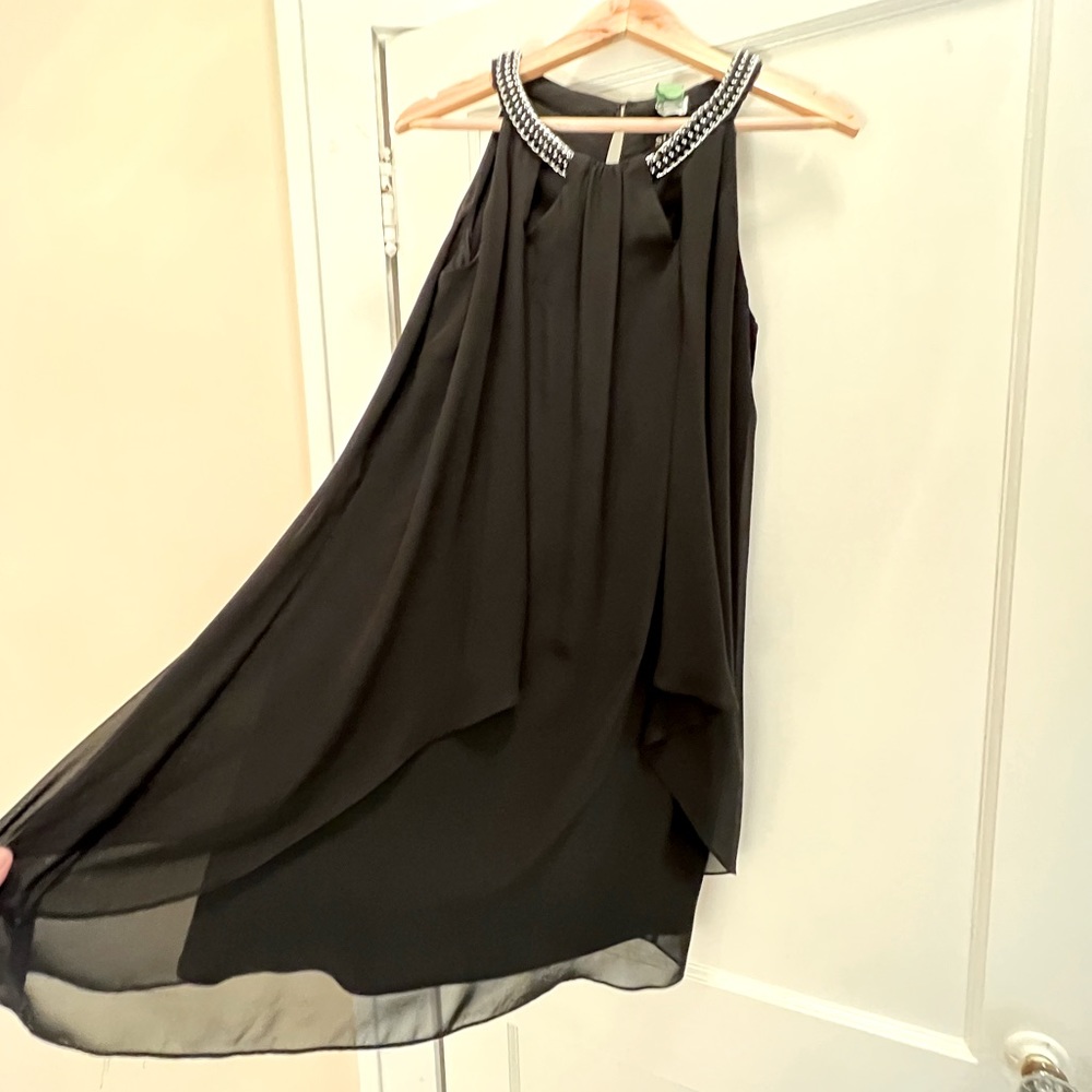 SLNY Cocktail Party Dress Sheath Chiffon Metal Embellished Halter Neck Size 8